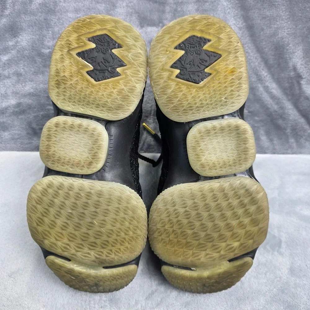 Nike LeBron 15‎ 6Y Black Gold Boys Basketball Shoes BattleKnit High Top Sneaker